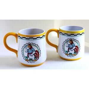 MUGS/CUPS-Foghorn Leghorn-Warner Brothers-White/Blue/Yellow-Set of 2-Holds 8 oz